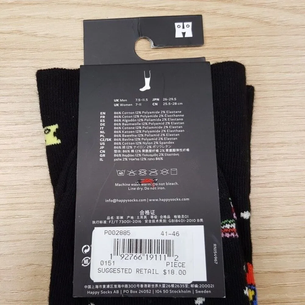 HAPPY SOCKS Crew Socks Black Star Wars Combed Cotton Unisex M 8-12 W 10-12.5